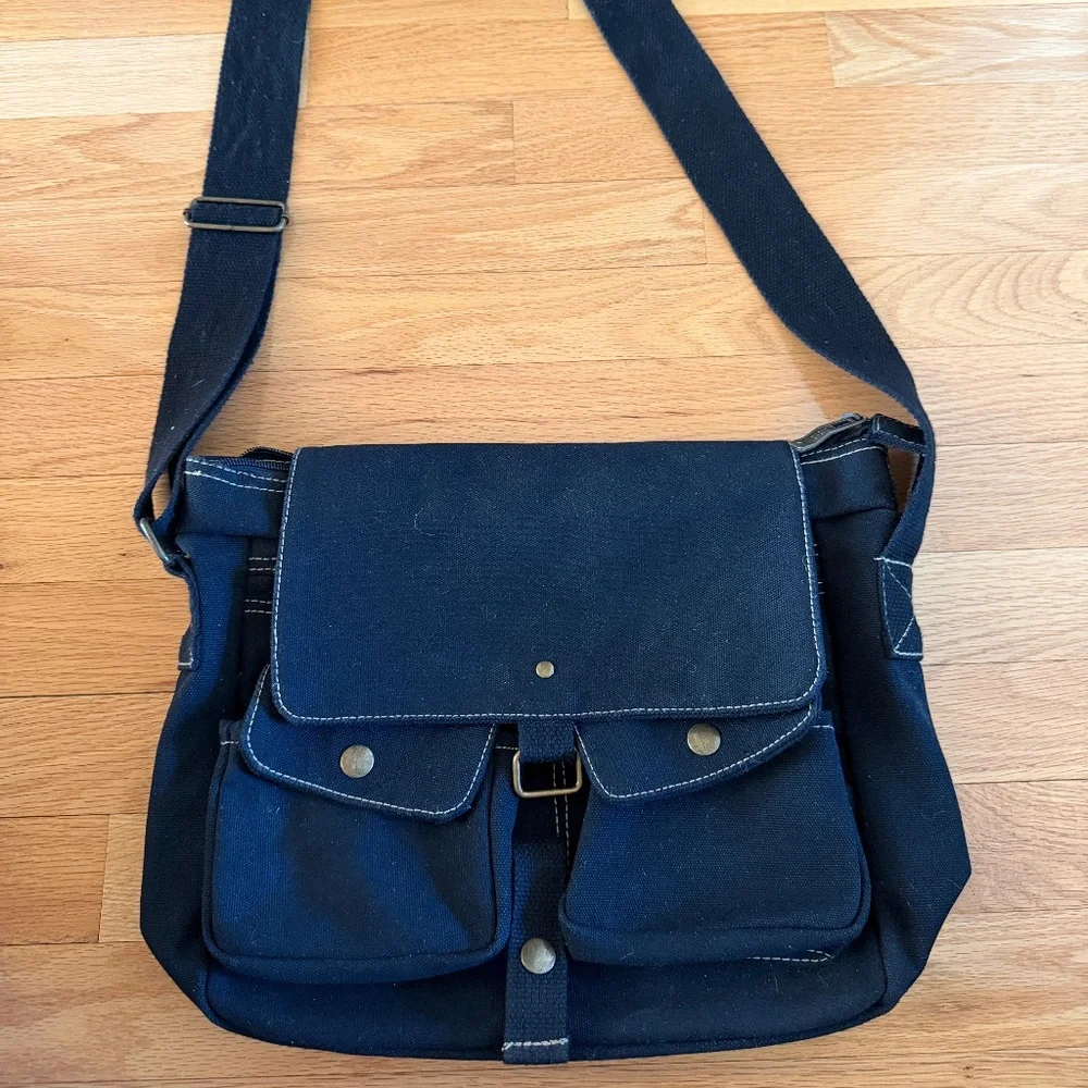 AHMIK Messenger Bag Black Canvas Crossbody Bag Like New